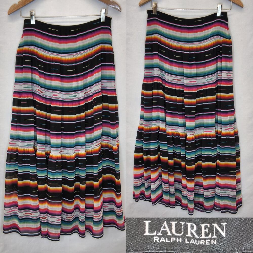 Lauren Ralph Lauren Skirt Womens 4 Long Tiered Boho Flowy Colorful #W5561